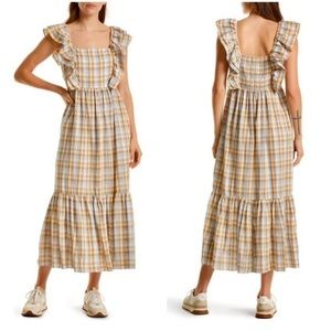 Madewell Ruffle-Sleeve Tiered Midi Dress in Plaid